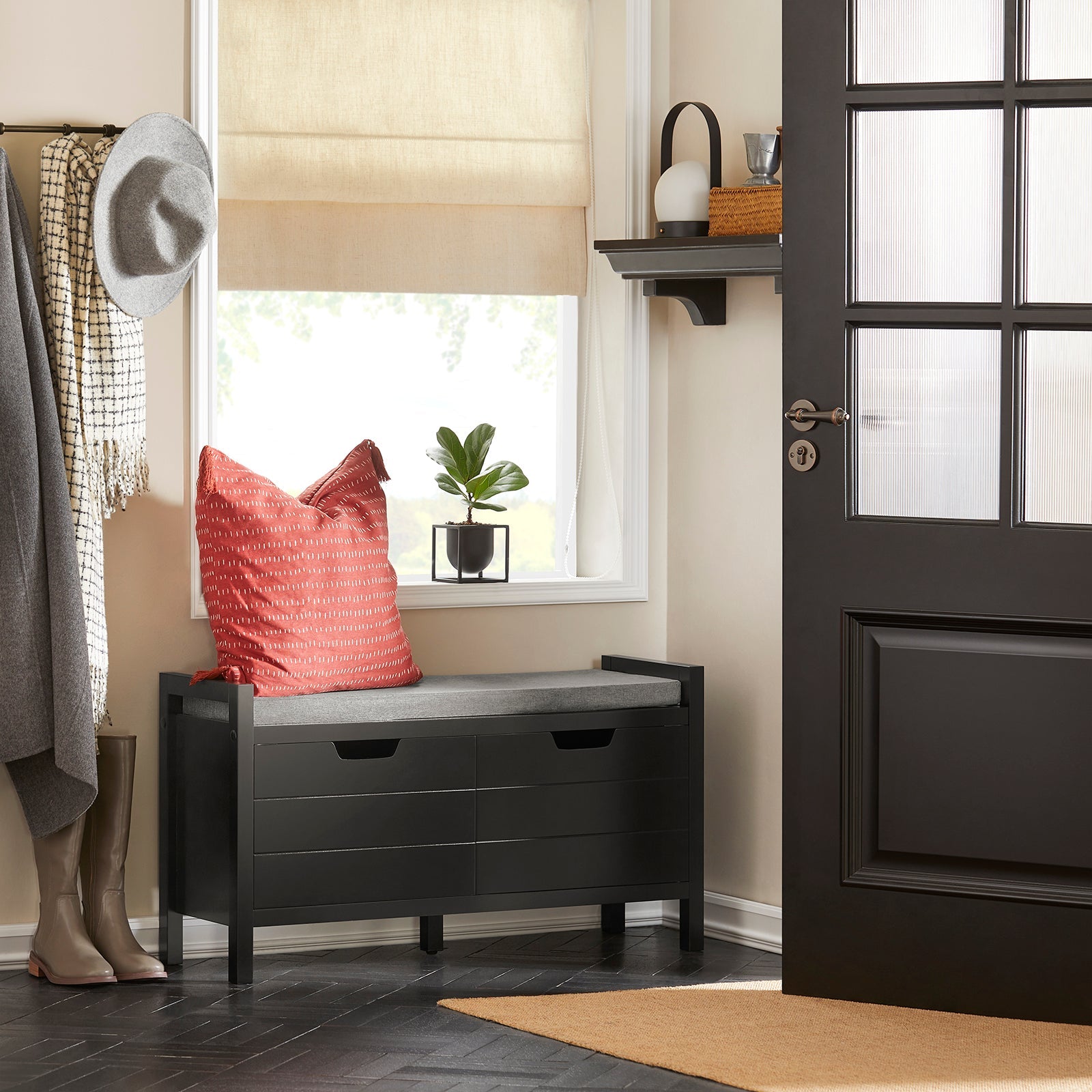 SoBuy | Comodino con panca | Panca con seduta | Scarpiera | Nero | FSR63-II-SCH