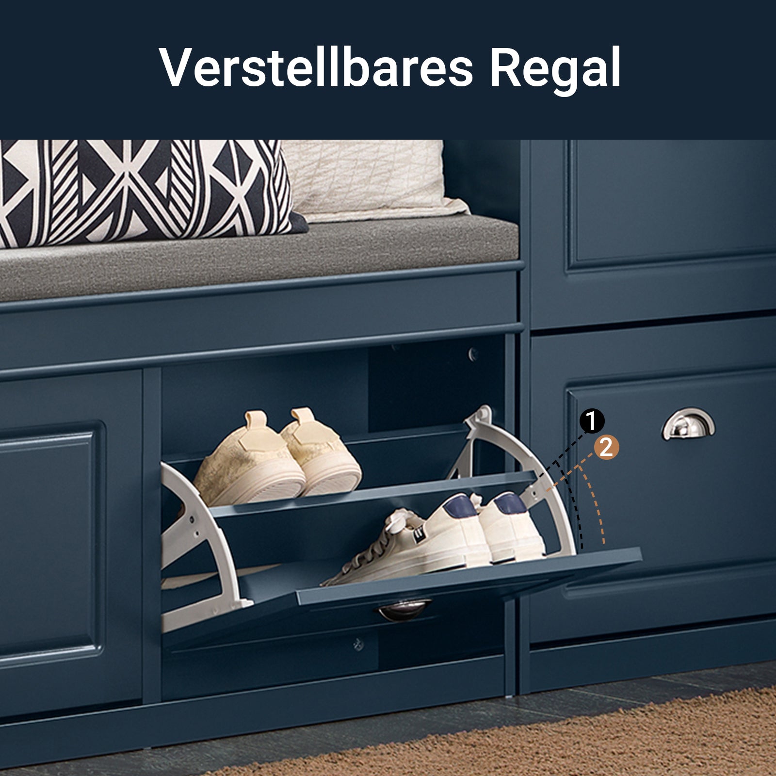 Prévente | SoBuy | Banc à chaussures à 2 rabats | Compartiment à chaussures | Bleu style campagne | FSR64-B