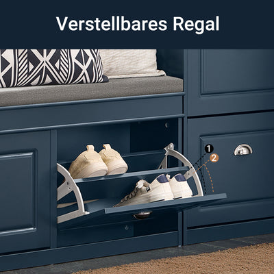 Prévente | SoBuy | Banc à chaussures à 2 rabats | Compartiment à chaussures | Bleu style campagne | FSR64-B