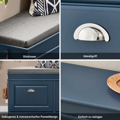 Prévente | SoBuy | Banc à chaussures à 2 rabats | Compartiment à chaussures | Bleu style campagne | FSR64-B