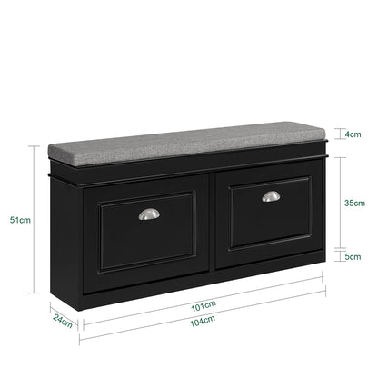 SoBuy | Meuble à chaussures | Banc à chaussures avec compartiment intégré | Style campagnard noir | FSR64-SCH 
