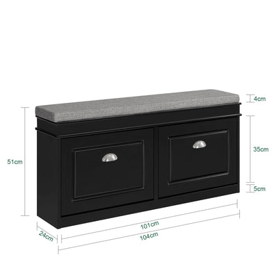 SoBuy | Scarpiera a ribalta | Panchina scarpiera con vano porta scarpe | Stile rustico nero | FSR64-SCH