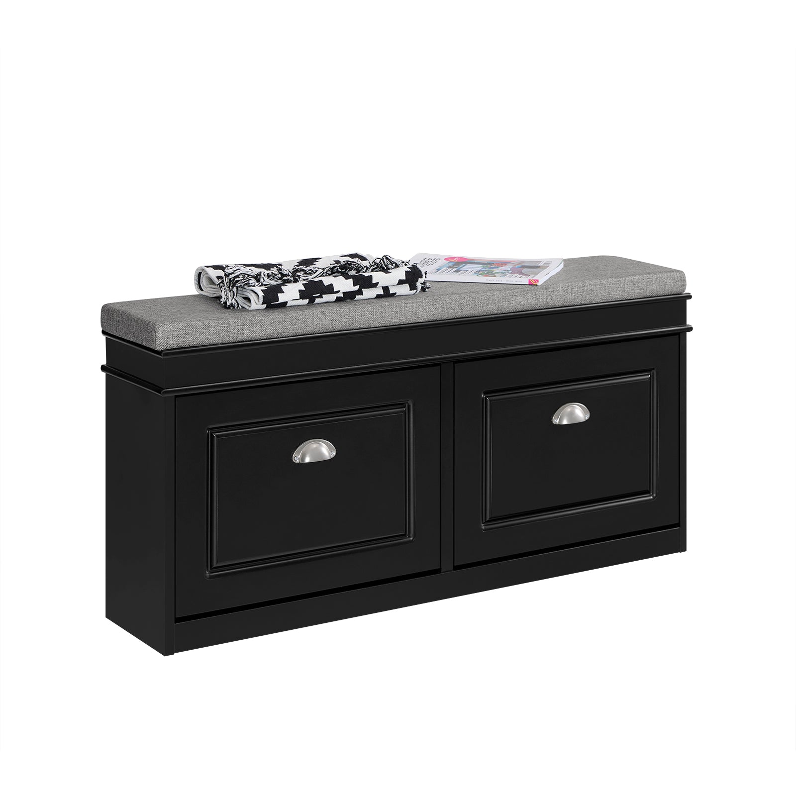 SoBuy | Meuble à chaussures | Banc à chaussures avec compartiment intégré | Style campagnard noir | FSR64-SCH 