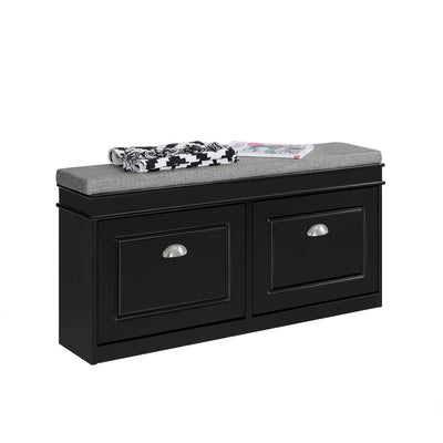 SoBuy | Scarpiera a ribalta | Panchina scarpiera con vano porta scarpe | Stile rustico nero | FSR64-SCH