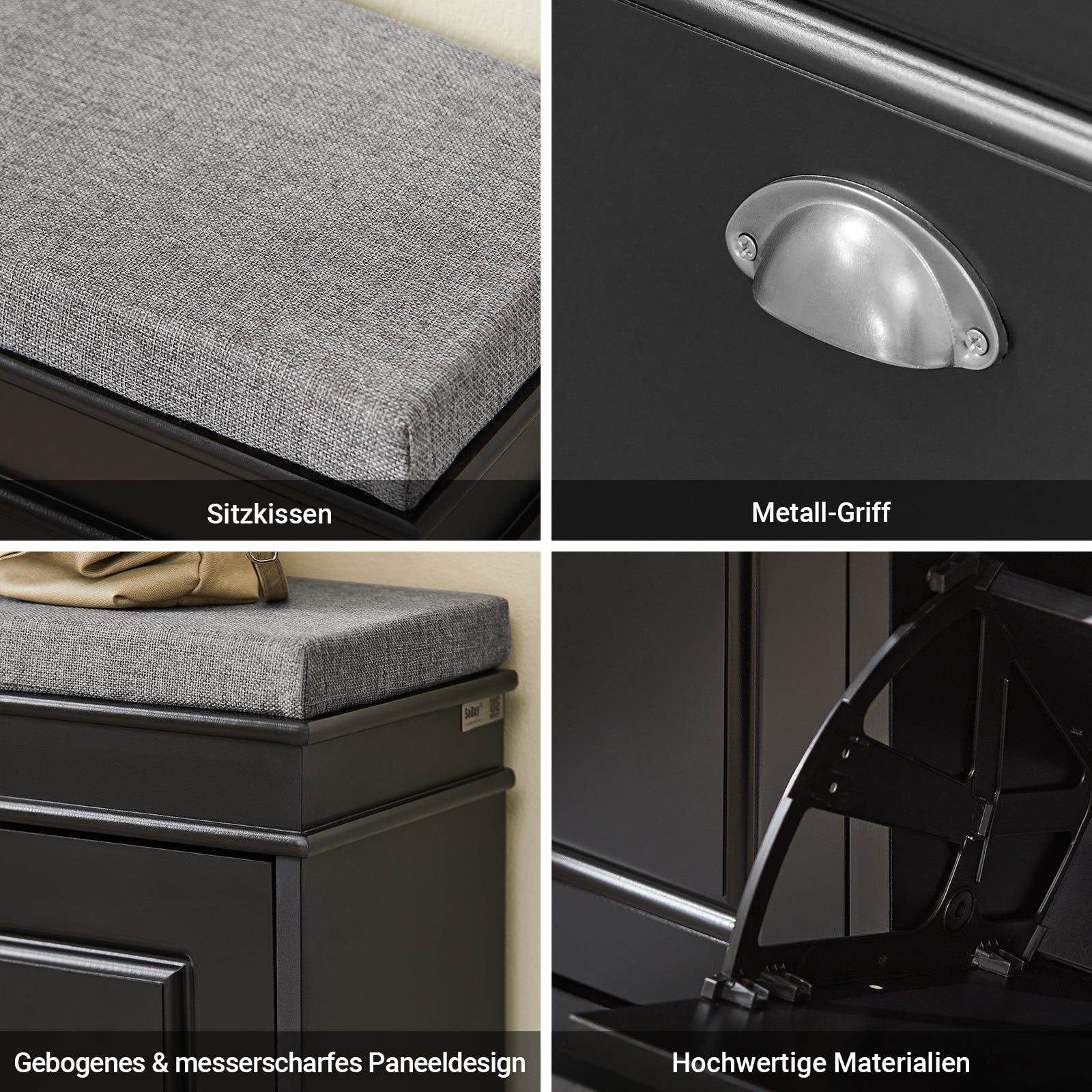 SoBuy | Meuble à chaussures | Banc à chaussures avec compartiment intégré | Style campagnard noir | FSR64-SCH 