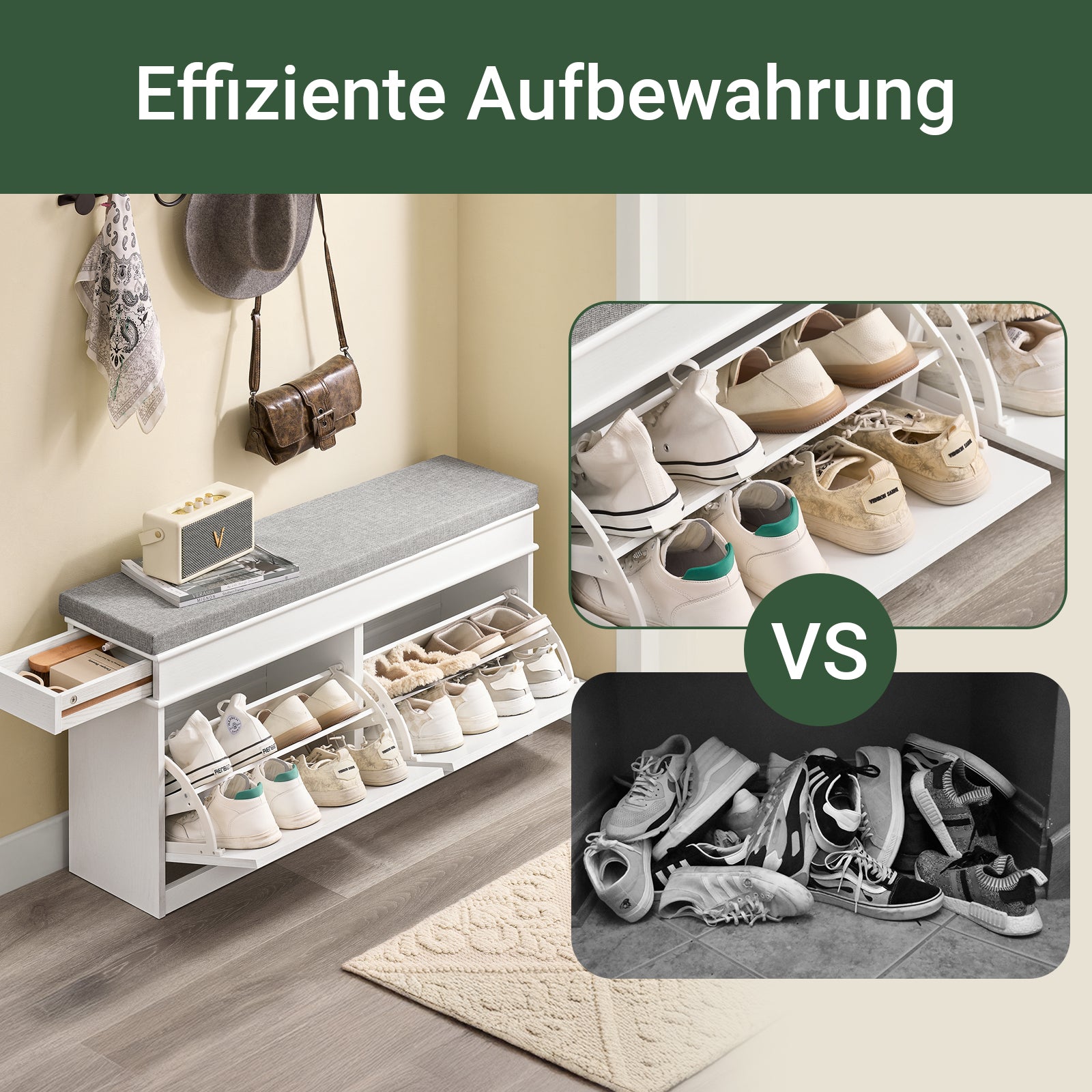 Vorverkauf | SoBuy | Schuhbank | mit Sitzfläche | und 2 Klappen | Weiß Vintage | FSR64-WG