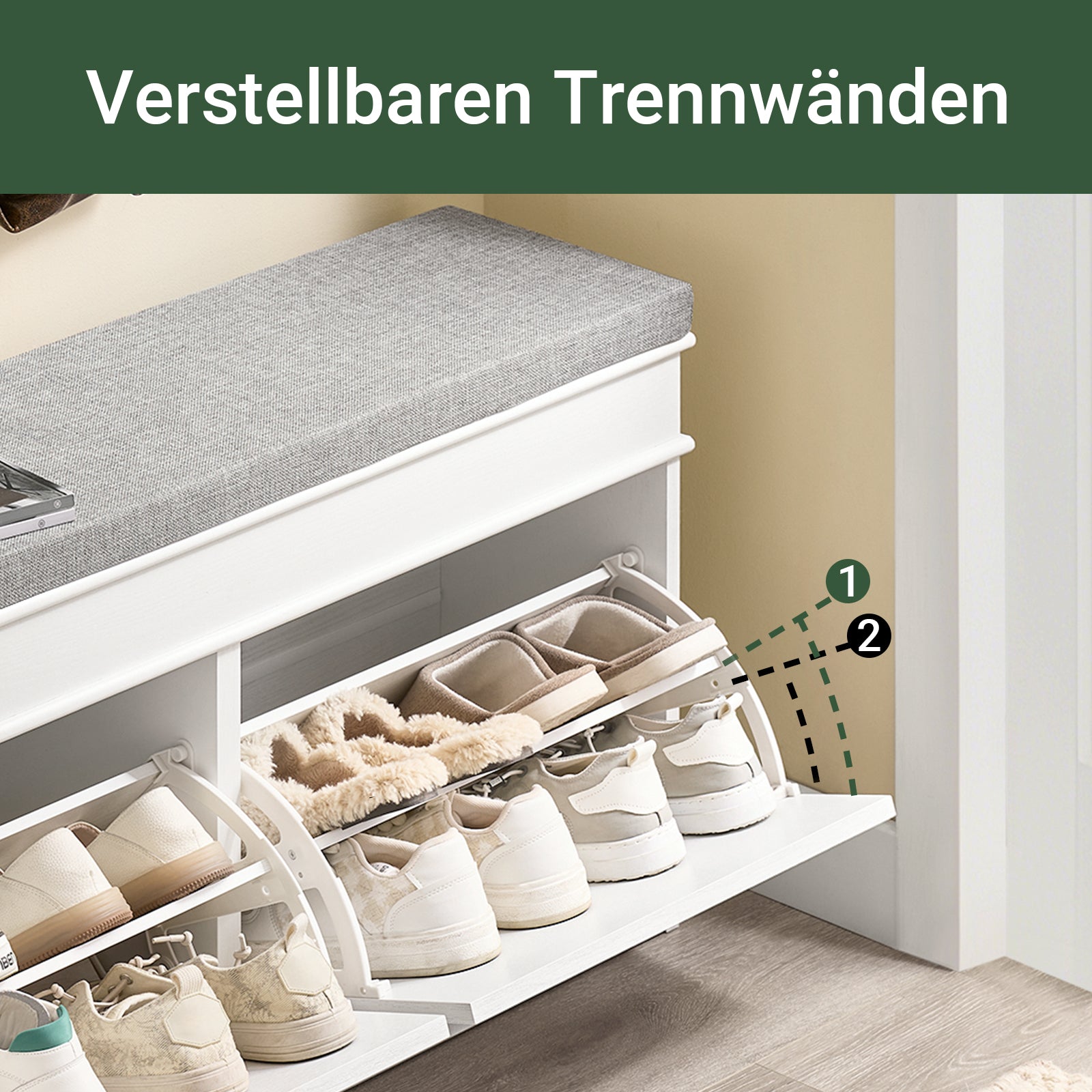 Vorverkauf | SoBuy | Schuhbank | mit Sitzfläche | und 2 Klappen | Weiß Vintage | FSR64-WG