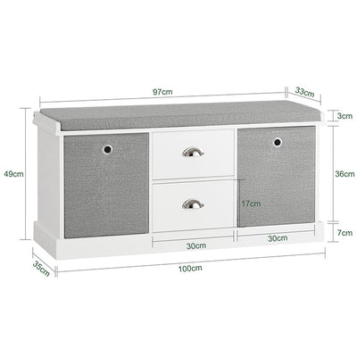 SoBuy | Cassapanca Contenitore per Scarpe | Panca con Contenitore | Bianco-Grigio | FSR66-HG