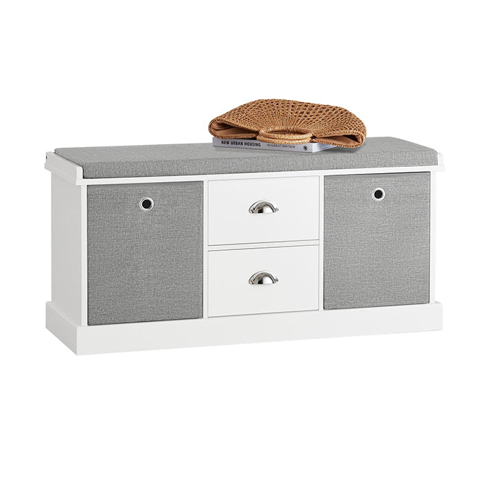 SoBuy | Cassapanca Contenitore per Scarpe | Panca con Contenitore | Bianco-Grigio | FSR66-HG