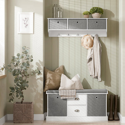 SoBuy | Cassapanca Contenitore per Scarpe | Panca con Contenitore | Bianco-Grigio | FSR66-HG