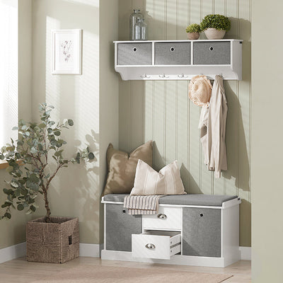 SoBuy | Cassapanca Contenitore per Scarpe | Panca con Contenitore | Bianco-Grigio | FSR66-HG