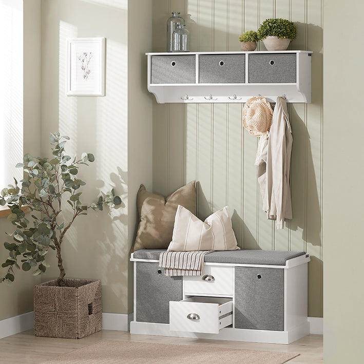 SoBuy | Cassapanca Contenitore per Scarpe | Panca con Contenitore | Bianco-Grigio | FSR66-HG