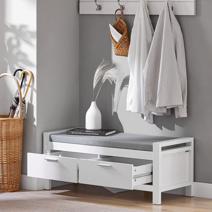 SoBuy | Panca con 2 cassetti | Panca da letto | Bianco | FSR74-W