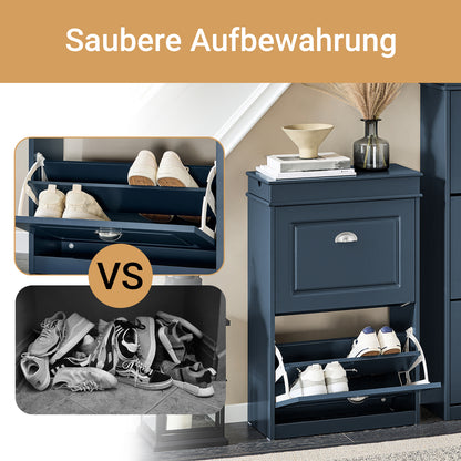 SoBuy | Meuble à chaussures | Meuble à chaussures à 2 portes | Coffre à chaussures bleu | FSR78-B