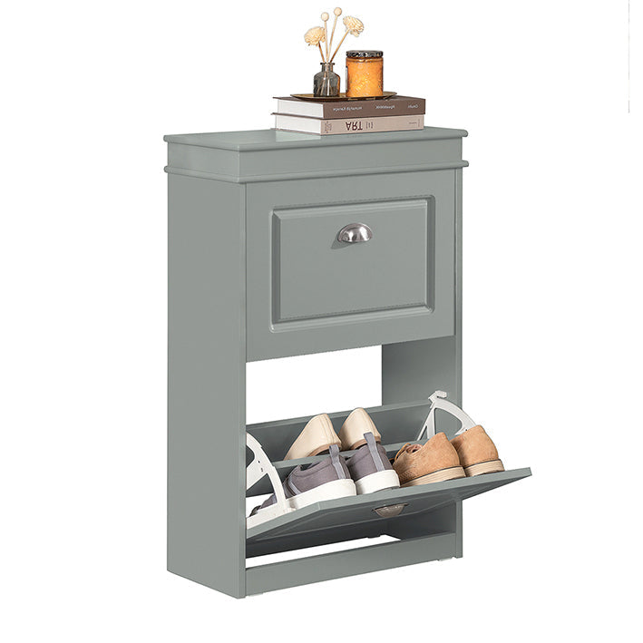 SoBuy | Meuble à chaussures | Armoire à chaussures avec 2 abattants | Commode à chaussures gris clair | FSR78-HG