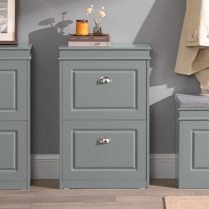 SoBuy | Meuble à chaussures | Armoire à chaussures avec 2 abattants | Commode à chaussures gris clair | FSR78-HG