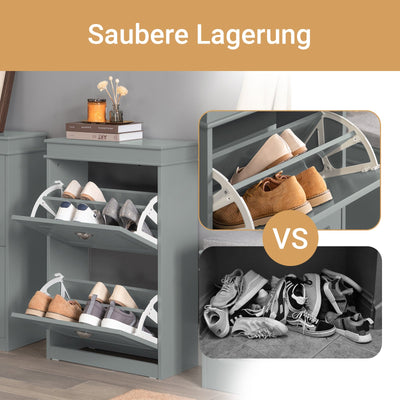 SoBuy | Meuble à chaussures | Armoire à chaussures avec 2 abattants | Commode à chaussures gris clair | FSR78-HG