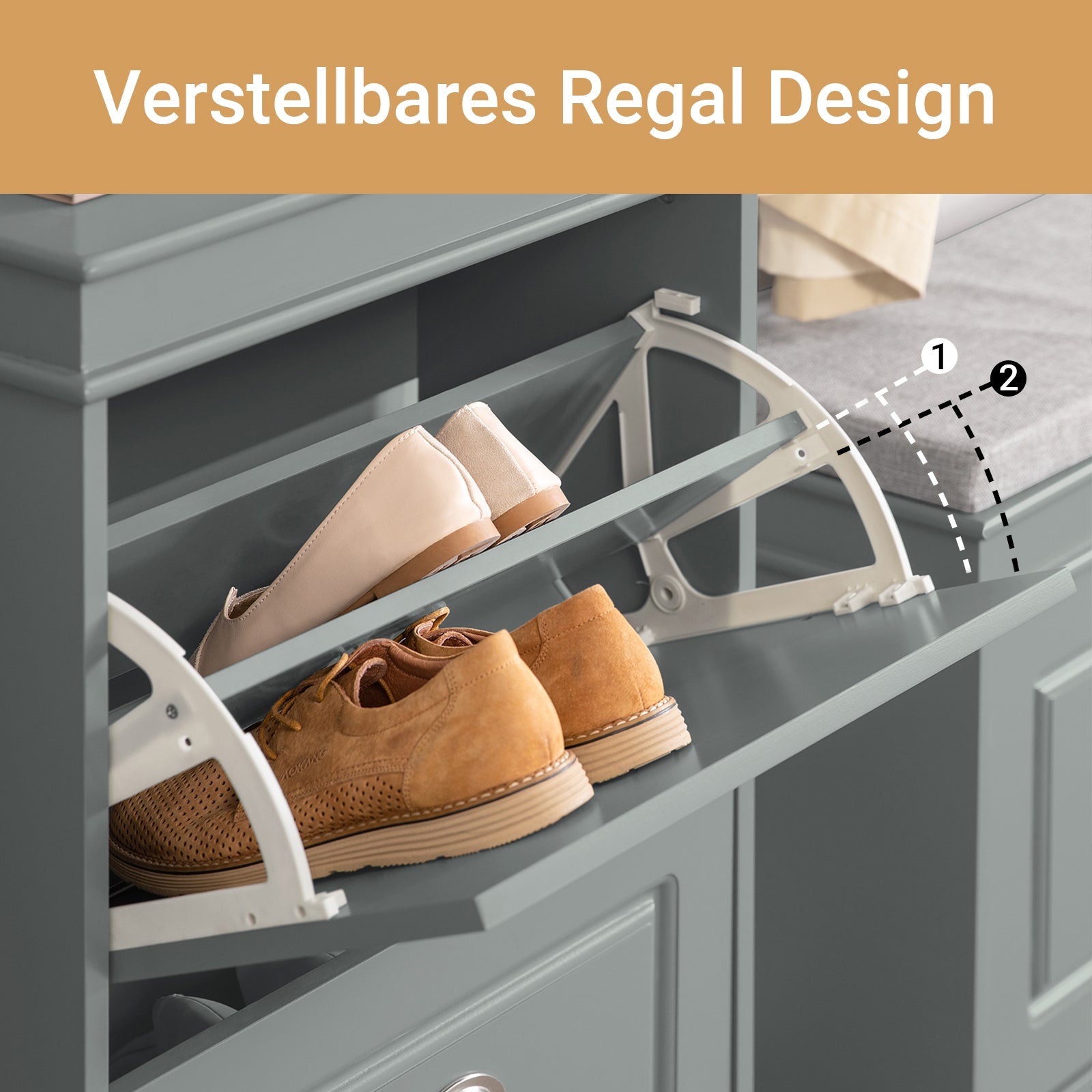 SoBuy | Meuble à chaussures | Armoire à chaussures avec 2 abattants | Commode à chaussures gris clair | FSR78-HG