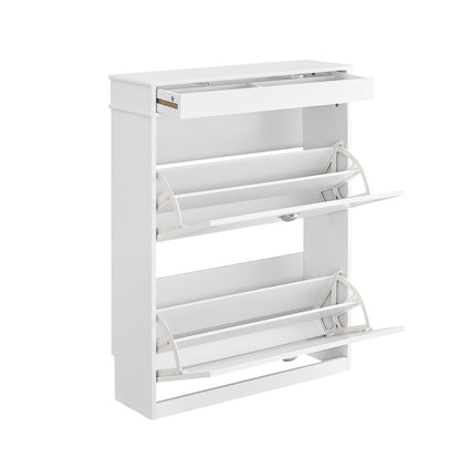 SoBuy | Schuhkipper | Schuhschrank mit 2 Klappen | Schuhkommode Weiß | FSR78-L-W