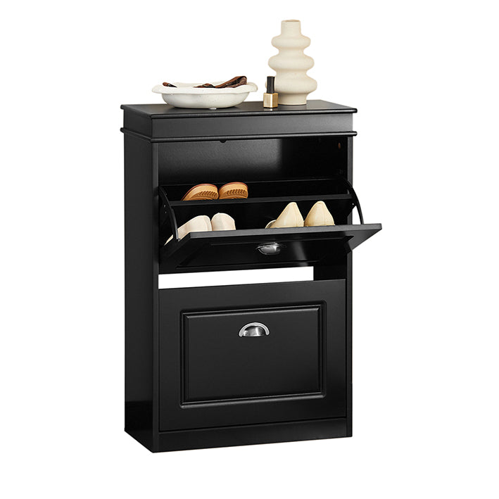 SoBuy | Meuble à chaussures | Armoire à chaussures à 2 abattants | Commode à chaussures noire | FSR78-SCH