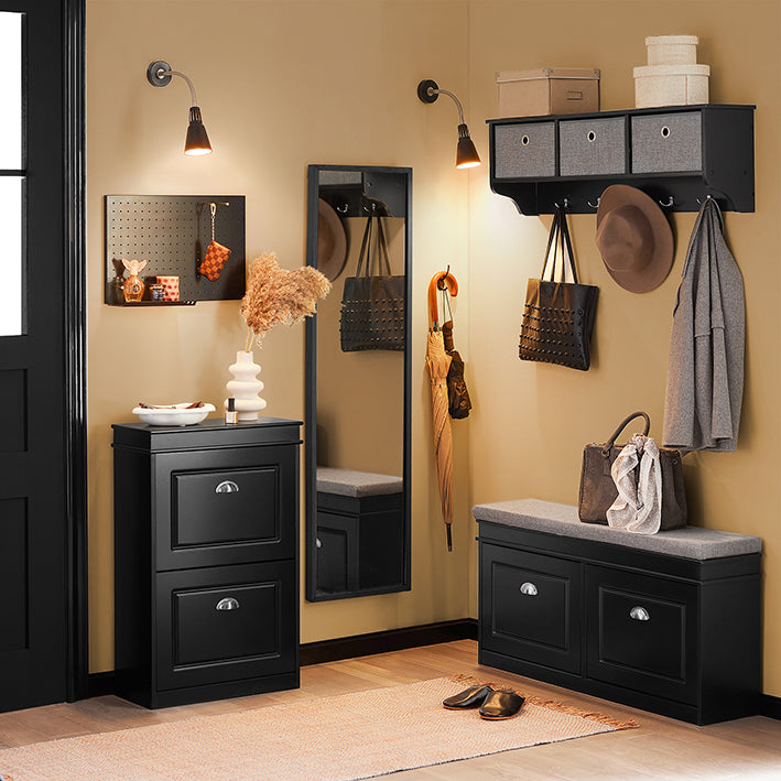 SoBuy | Meuble à chaussures | Armoire à chaussures à 2 abattants | Commode à chaussures noire | FSR78-SCH