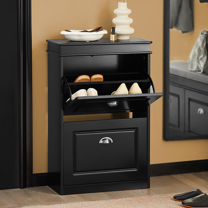 SoBuy | Meuble à chaussures | Armoire à chaussures à 2 abattants | Commode à chaussures noire | FSR78-SCH