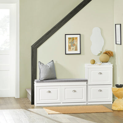 SoBuy | Schuhkipper-Set | Sitzbank mit Stauraum & schmaler Schuhschrank Weiß | FSR82-L-W+FSR78-W