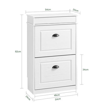 SoBuy | Schuhschrank Schmal | mit 2 Klappen | Schmaler Schuhkipper | Weiß Vintage | FSR78-WG