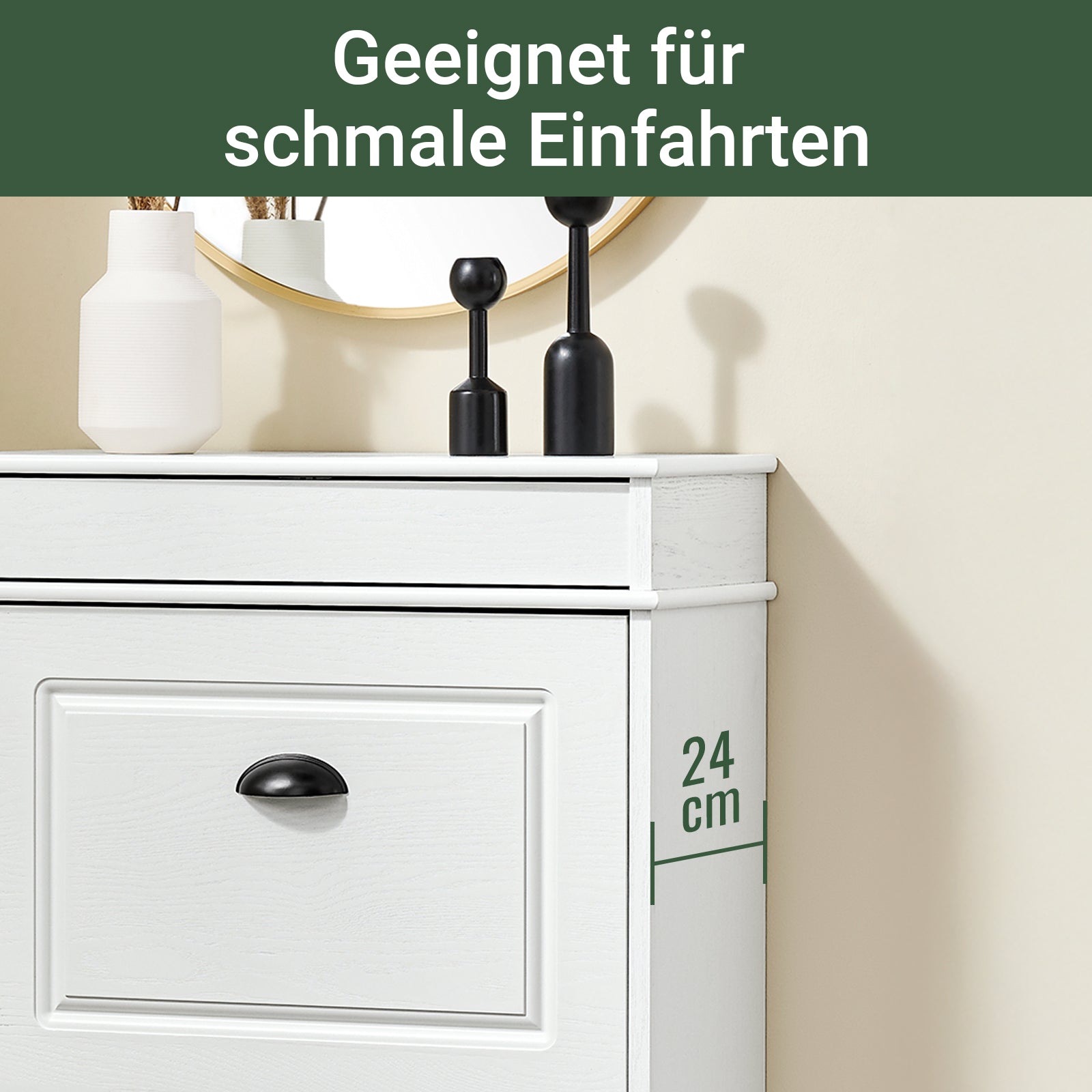 SoBuy | Schuhschrank Schmal | mit 2 Klappen | Schmaler Schuhkipper | Weiß Vintage | FSR78-WG