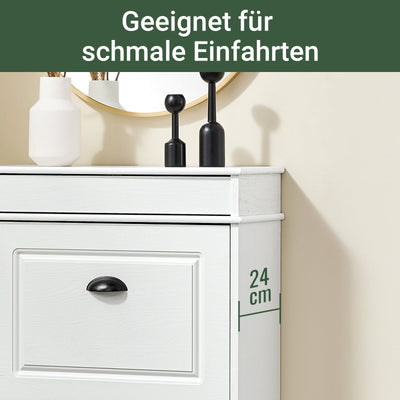 SoBuy | Schuhschrank Schmal | mit 2 Klappen | Schmaler Schuhkipper | Weiß Vintage | FSR78-WG