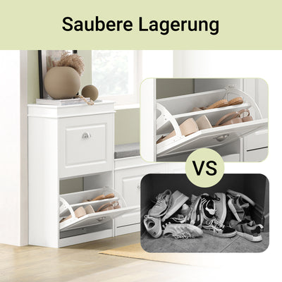 SoBuy | Schuhkipper-Set | Sitzbank mit Stauraum & schmaler Schuhschrank Weiß | FSR82-L-W+FSR78-W