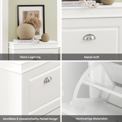 SoBuy | Schuhkipper-Set | Sitzbank mit Stauraum & schmaler Schuhschrank Weiß | FSR82-L-W+FSR78-W