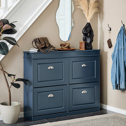 SoBuy | Meuble à chaussures | Meuble à chaussures 4 portes | Coffre à chaussures bleu | FSR79-B