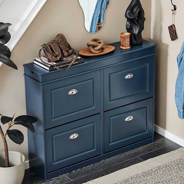 SoBuy | Meuble à chaussures | Meuble à chaussures 4 portes | Coffre à chaussures bleu | FSR79-B
