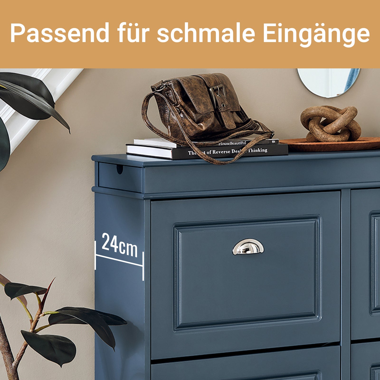 SoBuy | Meuble à chaussures | Meuble à chaussures 4 portes | Coffre à chaussures bleu | FSR79-B