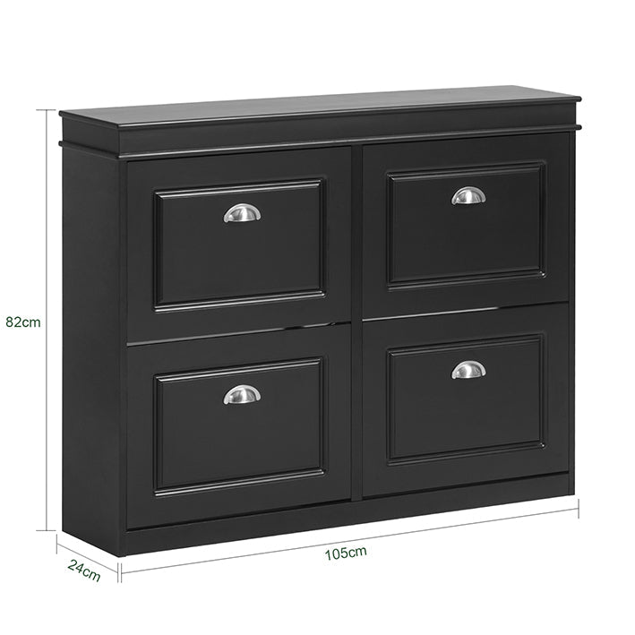 SoBuy | Meuble à chaussures | Armoire à chaussures avec 4 abattants | Commode à chaussures Noir | FSR79-SCH