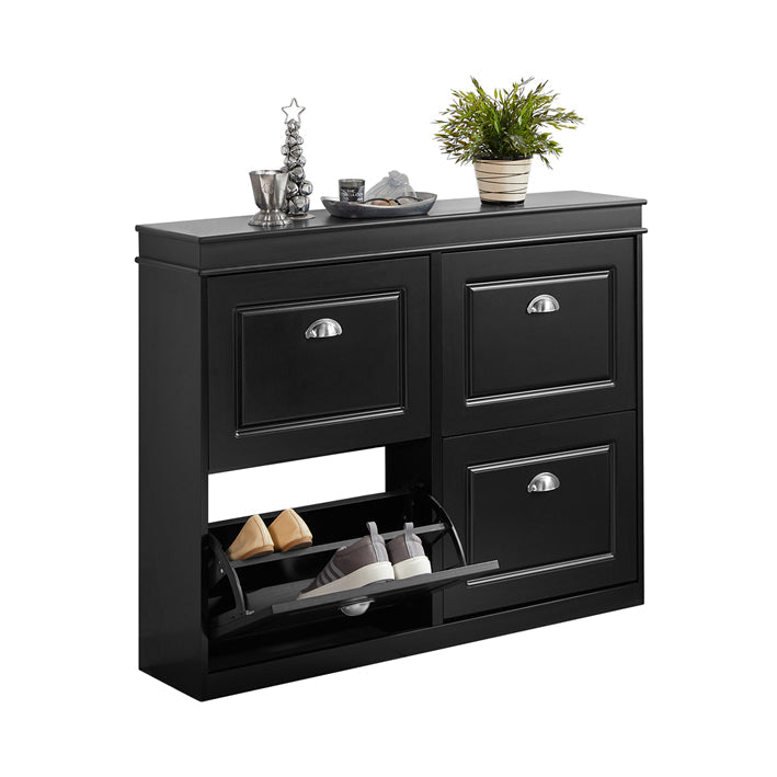 SoBuy | Meuble à chaussures | Armoire à chaussures avec 4 abattants | Commode à chaussures Noir | FSR79-SCH