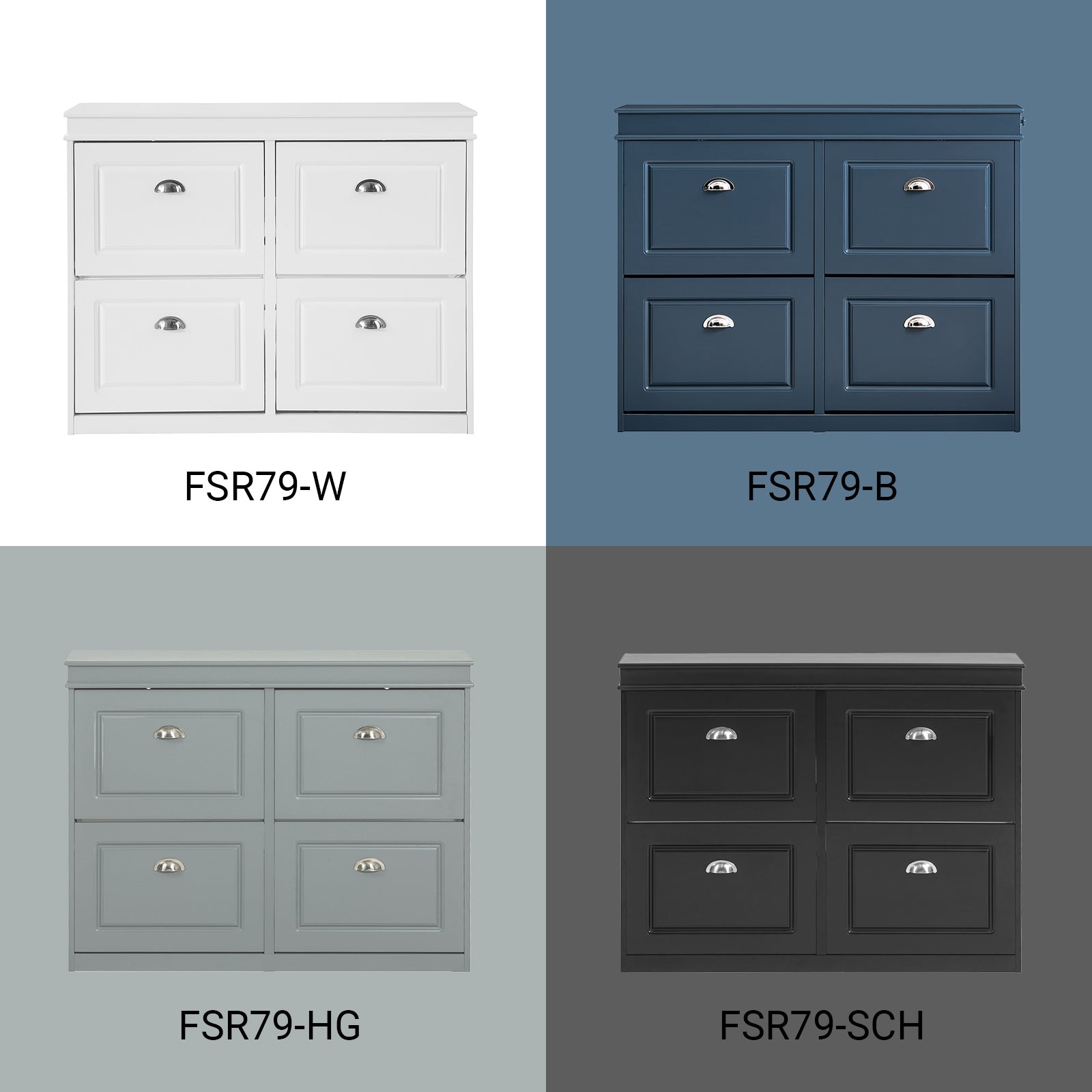 SoBuy | Meuble à chaussures | Rangement à chaussures à 4 portes | Coffre à chaussures noir | FSR79-SCH