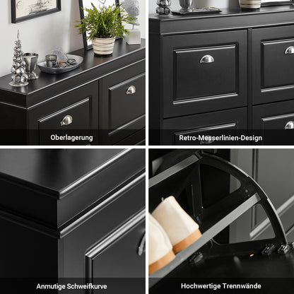 SoBuy | Meuble à chaussures | Rangement à chaussures à 4 portes | Coffre à chaussures noir | FSR79-SCH