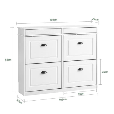 SoBuy | Scarpiera | Scarpiera con 4 Ante a Ribalta | Bianco Vintage | FSR79-WG