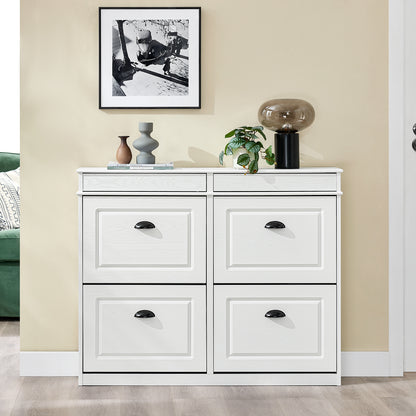 SoBuy | Meuble à chaussures | Meuble à chaussures à 4 portes | Coffre à chaussures blanc vintage | FSR79-WG 