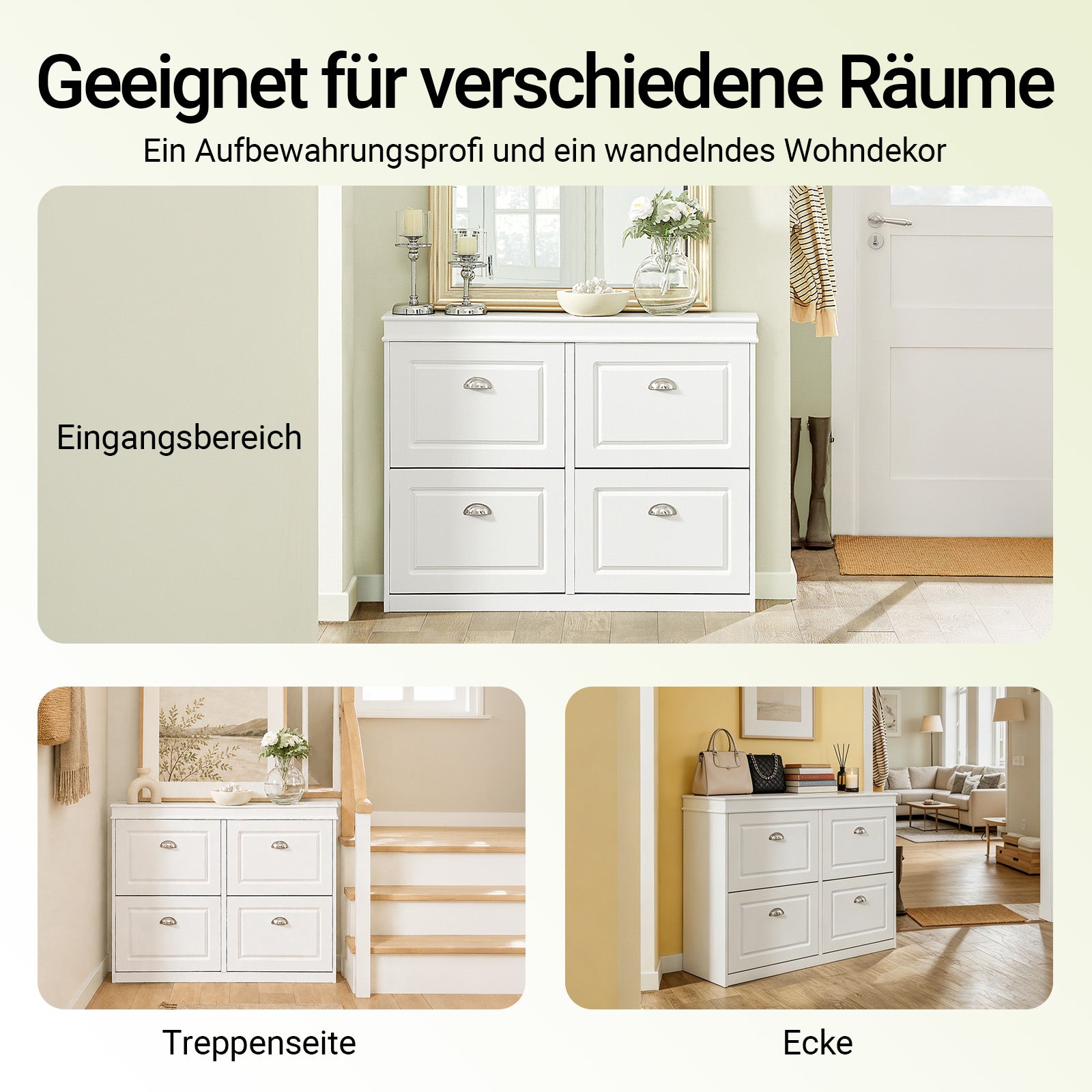 SoBuy | Schuhkipper | Schuhschrank mit 4 Klappen | Schuhkommode Weiß | FSR79-W