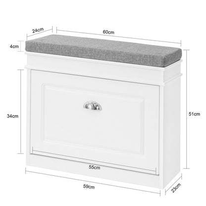 SoBuy | Meuble à chaussures | Banc à chaussures avec porte rabattable | Meuble à chaussures blanc | FSR82