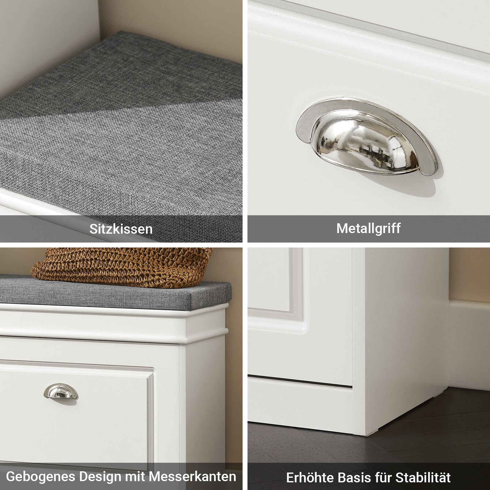 SoBuy | Meuble à chaussures | Banc à chaussures avec porte rabattable | Meuble à chaussures blanc | FSR82