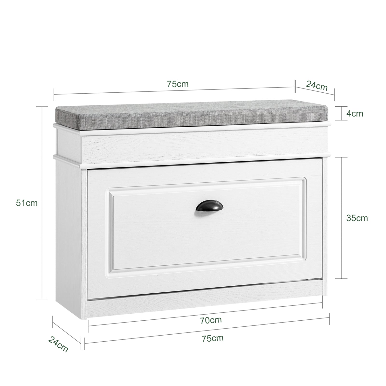 SoBuy | Meuble à chaussures | Banc à chaussures avec porte abattante | Rangement pour chaussures | Blanc vintage | FSR82-L-WG 