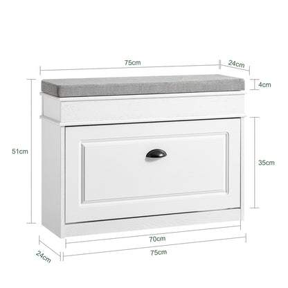 SoBuy | Meuble à chaussures | Banc à chaussures avec porte abattante | Rangement pour chaussures | Blanc vintage | FSR82-L-WG 