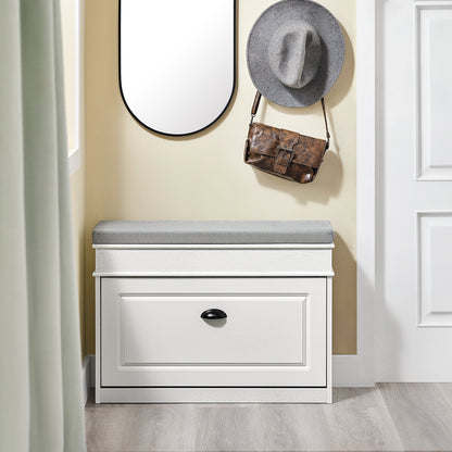 SoBuy | Meuble à chaussures | Banc à chaussures avec porte abattante | Rangement pour chaussures | Blanc vintage | FSR82-L-WG 