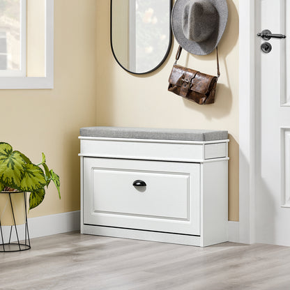 SoBuy | Meuble à chaussures | Banc à chaussures avec porte abattante | Rangement pour chaussures | Blanc vintage | FSR82-L-WG 