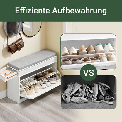 SoBuy | Meuble à chaussures | Banc à chaussures avec porte abattante | Rangement pour chaussures | Blanc vintage | FSR82-L-WG 