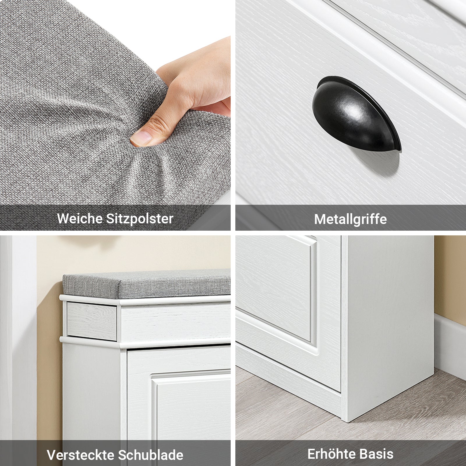 SoBuy | Meuble à chaussures | Banc à chaussures avec porte abattante | Rangement pour chaussures | Blanc vintage | FSR82-L-WG 